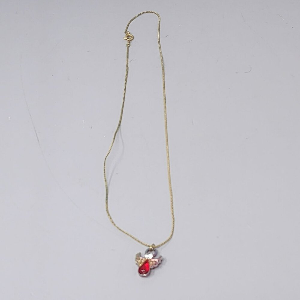 Gold Angel Pendant Necklace With Red Gemstone & Crystal‎ Accents